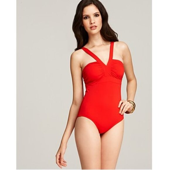 SPANX Red V-Neck Shaping & Tummy Control One-Piece Swimsuit - 14 - Picture 3 of 13